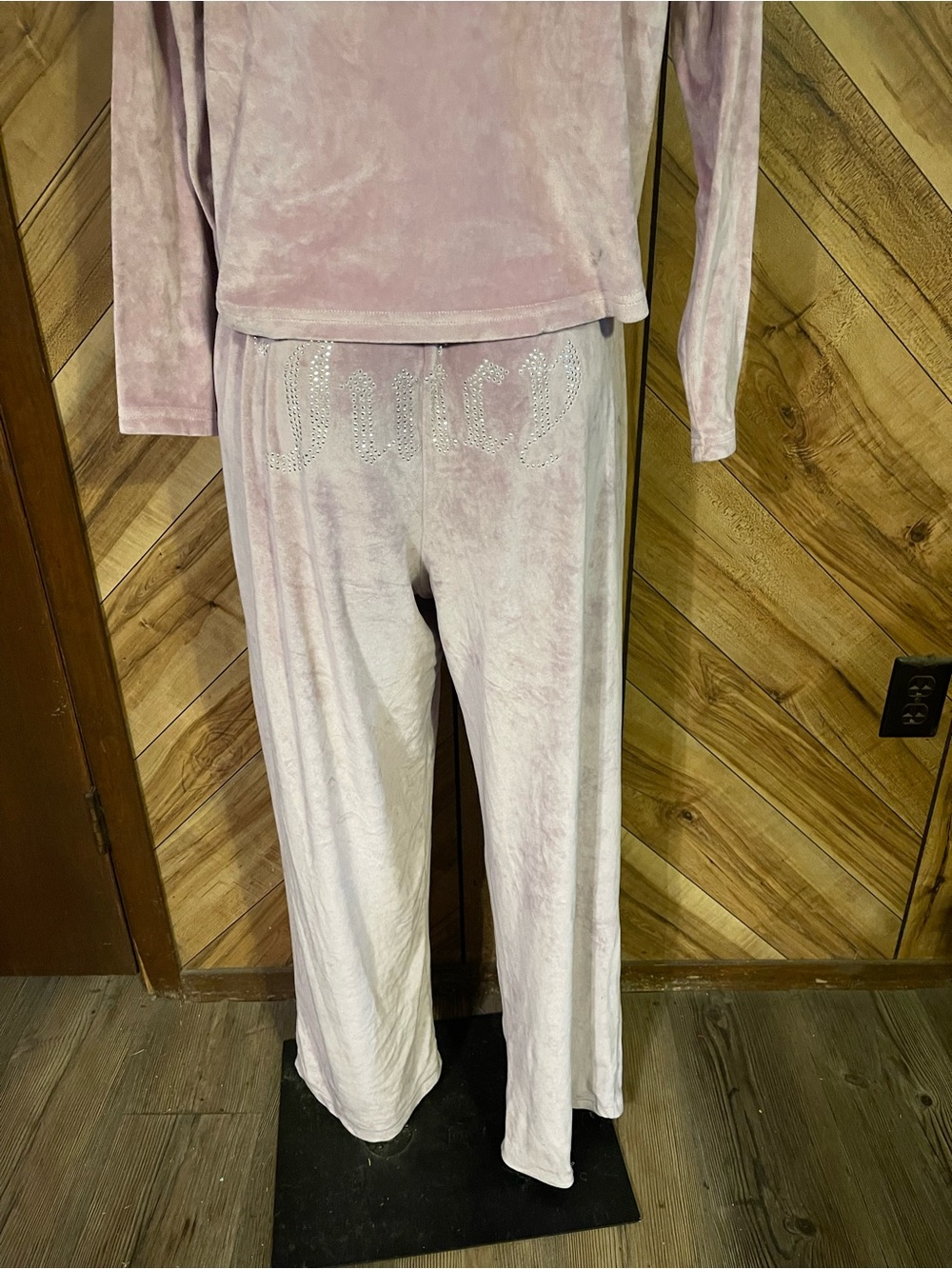 Juicy Couture Pink Velour Pajama Set Bling Logo PJ Top Med Bottom Large - Picture 9 of 14